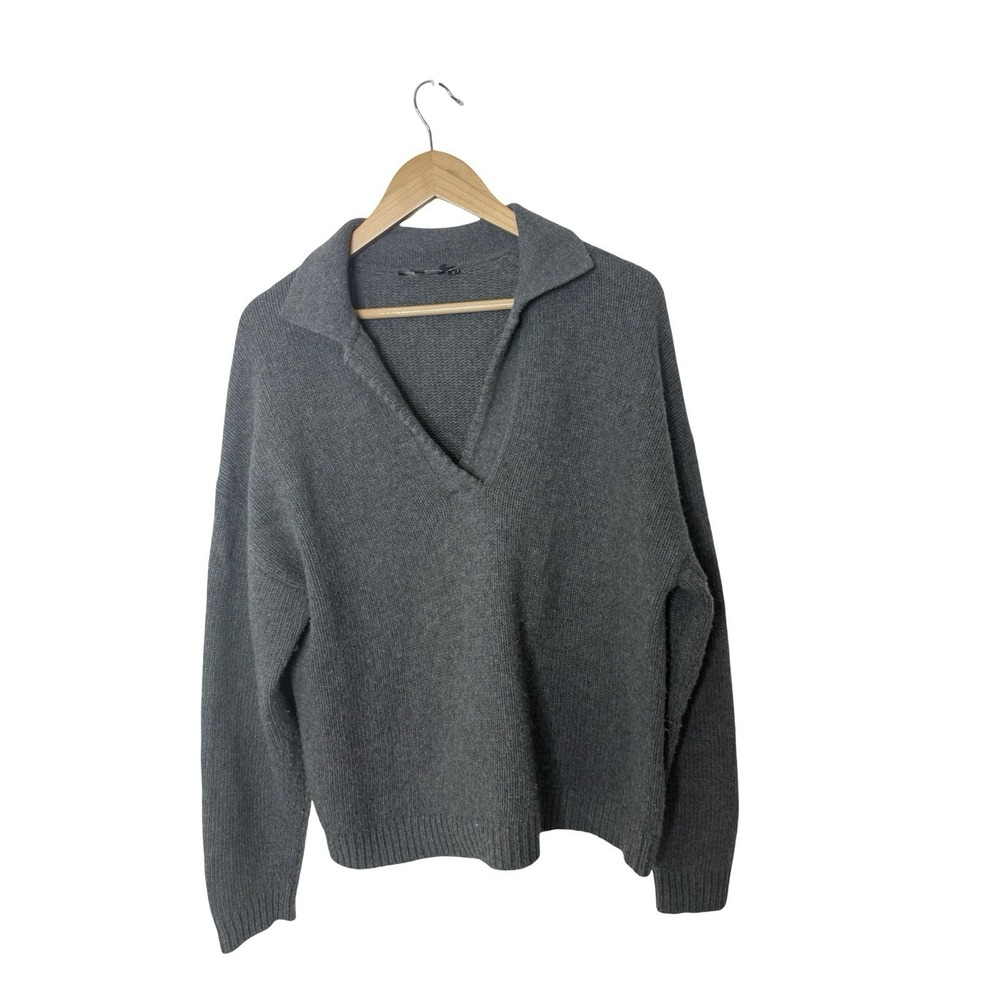 Theory Boucle Boy Merino Wool Blend Knit Polo Sweater Long Sleeve Collar Size L